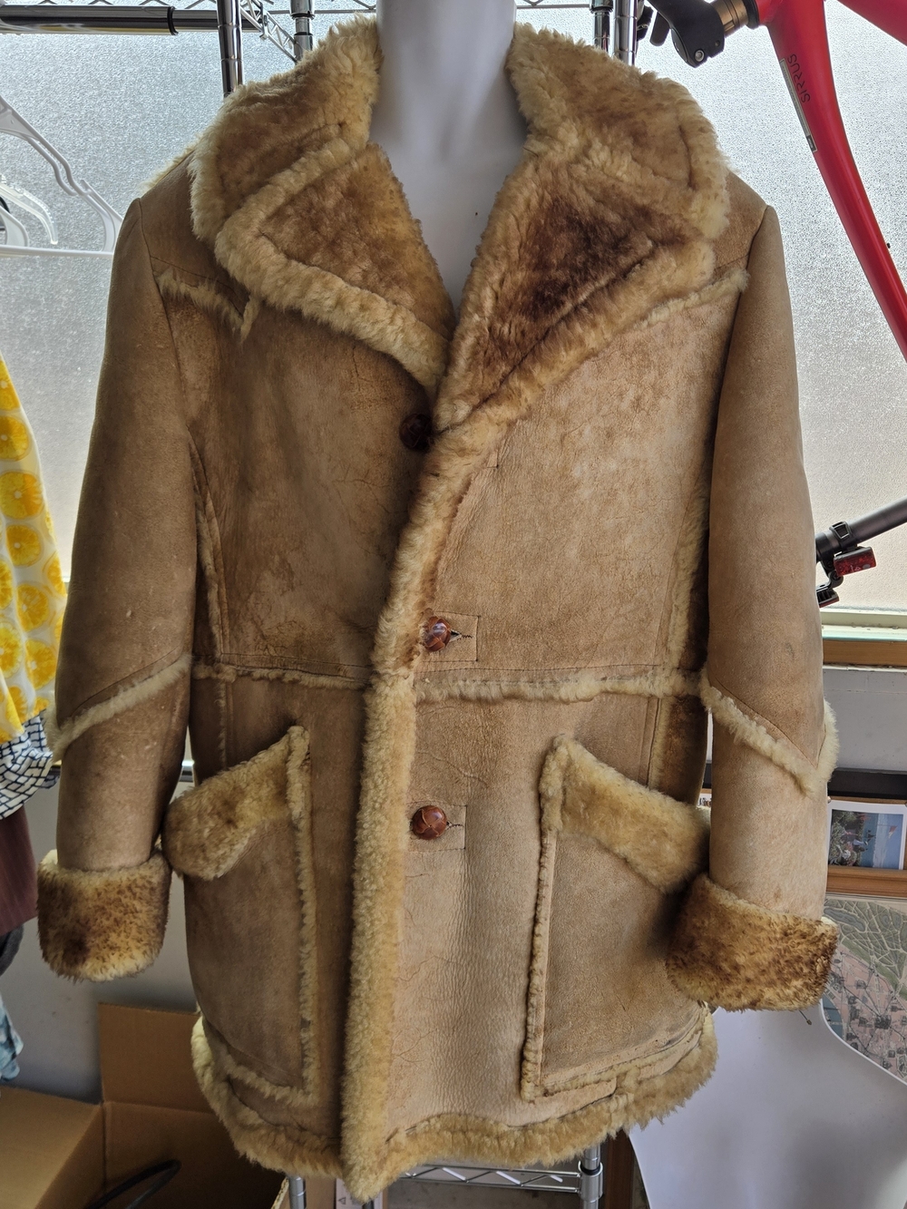 Vintage 70s Piapa Ltd New York Genuine Sheepskin Shearling Coat 40 Wool Suede